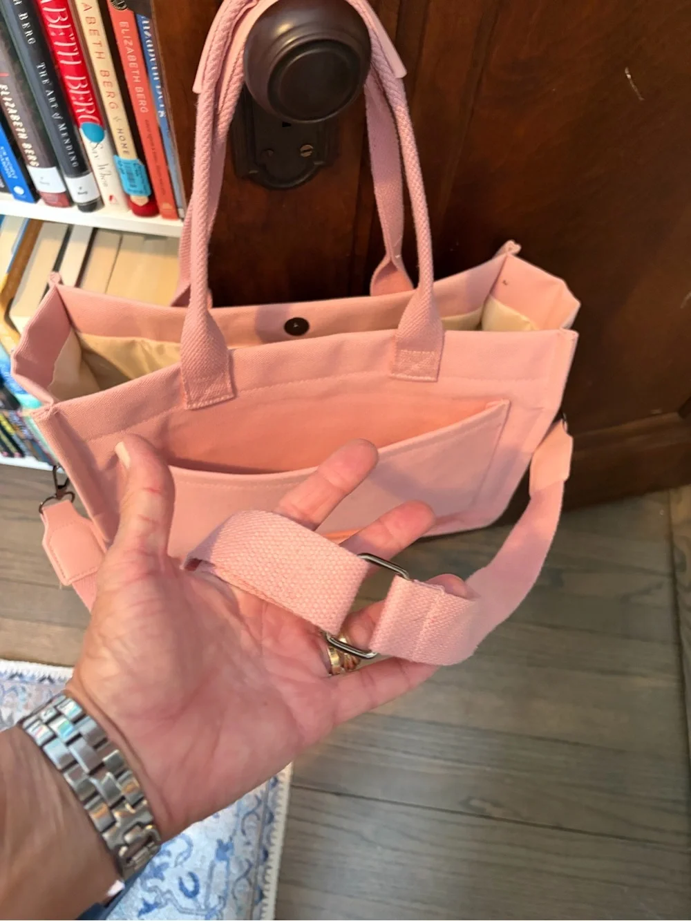 Canvas Tote Organizer Bag in Light Pink - ZHIVO Style